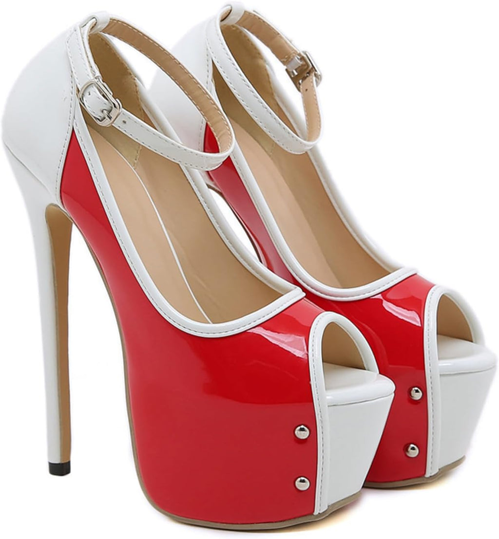 Vujkliy 16CM/6.29IN Thick-Soled Open-Toe Fish Mouth Sexy Super High-Heeled Sandals for Female Model Catwalk Color-Blocked High Heels
