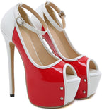 Vujkliy 16CM/6.29IN Thick-Soled Open-Toe Fish Mouth Sexy Super High-Heeled Sandals for Female Model Catwalk Color-Blocked High Heels