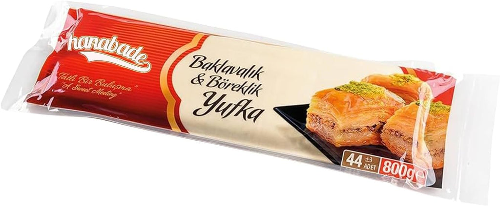 Hanabade Turkish Phyllo Dough (Yufka) – Very Thin Filo Pastry Sheets for Baklava and Borek, Partially Pre-Baked, 44 pcs, 1.75 lb (800 g)