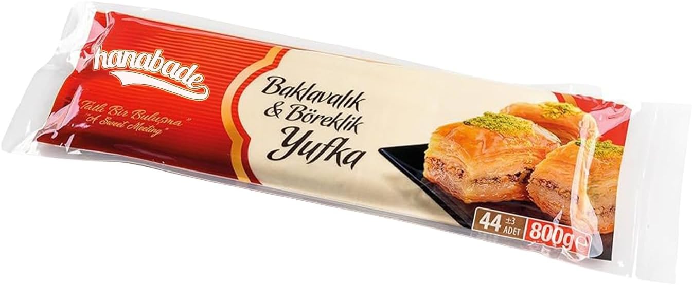 Hanabade Turkish Phyllo Dough (Yufka) – Very Thin Filo Pastry Sheets for Baklava and Borek, Partially Pre-Baked, 44 pcs, 1.75 lb (800 g)
