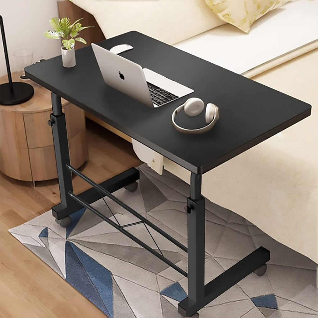 Over-Bed Tables, Adjustable Lap Table Portable with Metal Frame Rolling castors Mobile Stand Desk cart Tray Side Table
