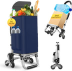 Heavy Duty 3 in 1 Shopping Cart, Foldable Hand Truck with 6 Wheels, 110 lbs Grocery Cart, Portable Utility Dolly, Waterproof Bag for Moving, Camping