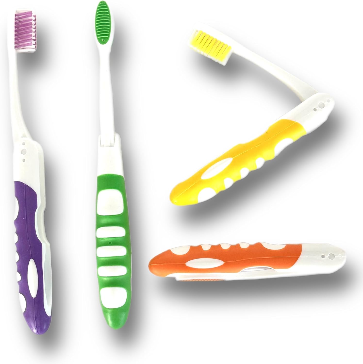 ALAZCO Comfort Hold Travel Toothbrush On The Go Folding Medium Bristle Brushes Compact Size Ergonomic Foldable Tooth Brush Camping Gym School Locker Backpack TSA Approved (4pc Medium)