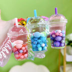 HSYHERE Luminous Lovely Summer Colourful Bean Bubble Tea Keychain Milk Tea Cup Keyring Moving Sand Key Chain Ring Bag Pendant