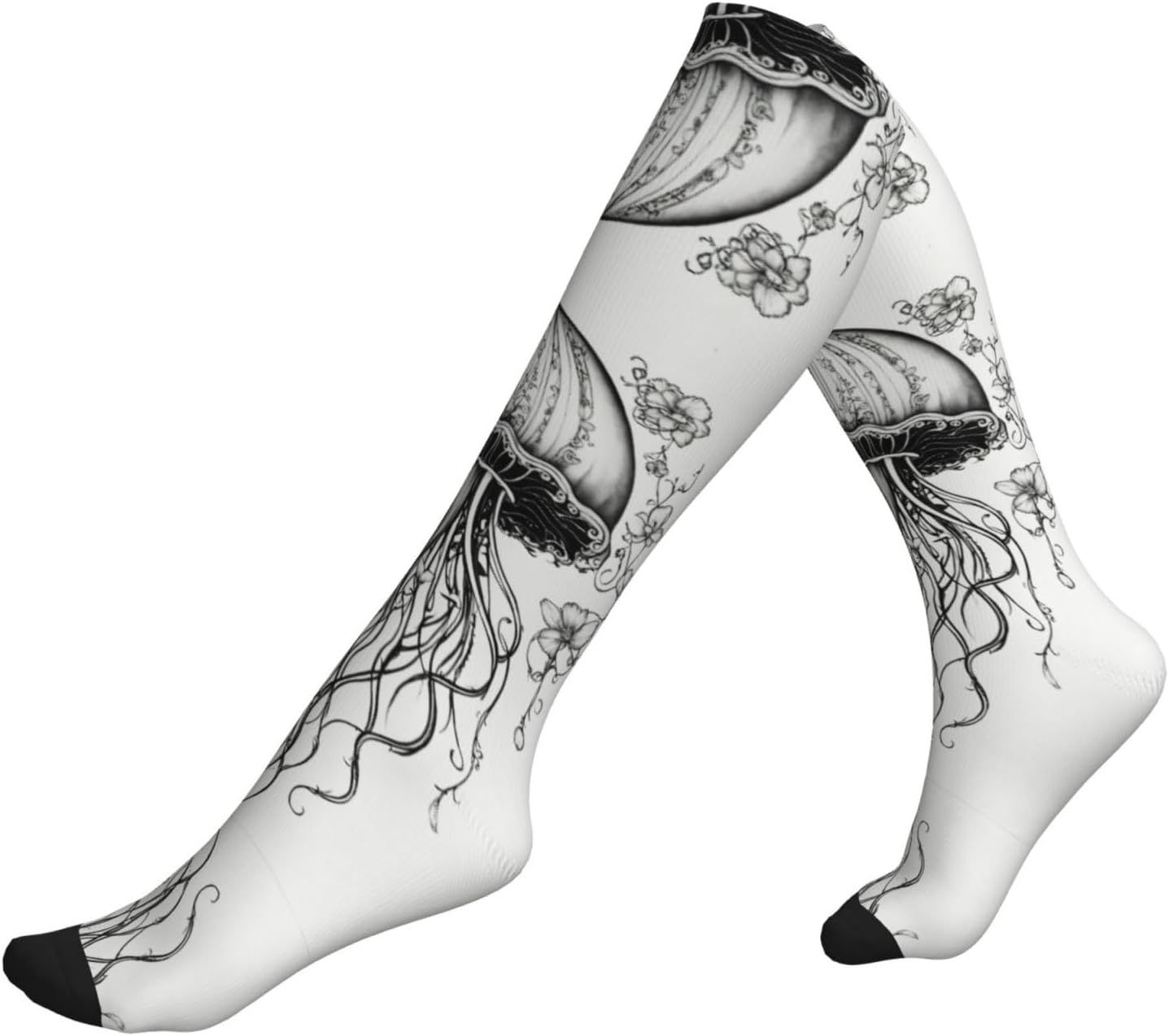 Jellyfish Pattern Print Compression Socks For Women & Men Calf Socks,15-20 Mmhg,For Travel Nursing Sports Flying