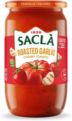 SACLA Cherry Tomato & Roasted Garlic Pasta Sauce with No Added Sugar | 100% Italian Grown Tomatoes with Slow Roasted Garlic | 24 oz Glass Jar | Imported from Italy | Non-GMO Authentic Italian Sauce