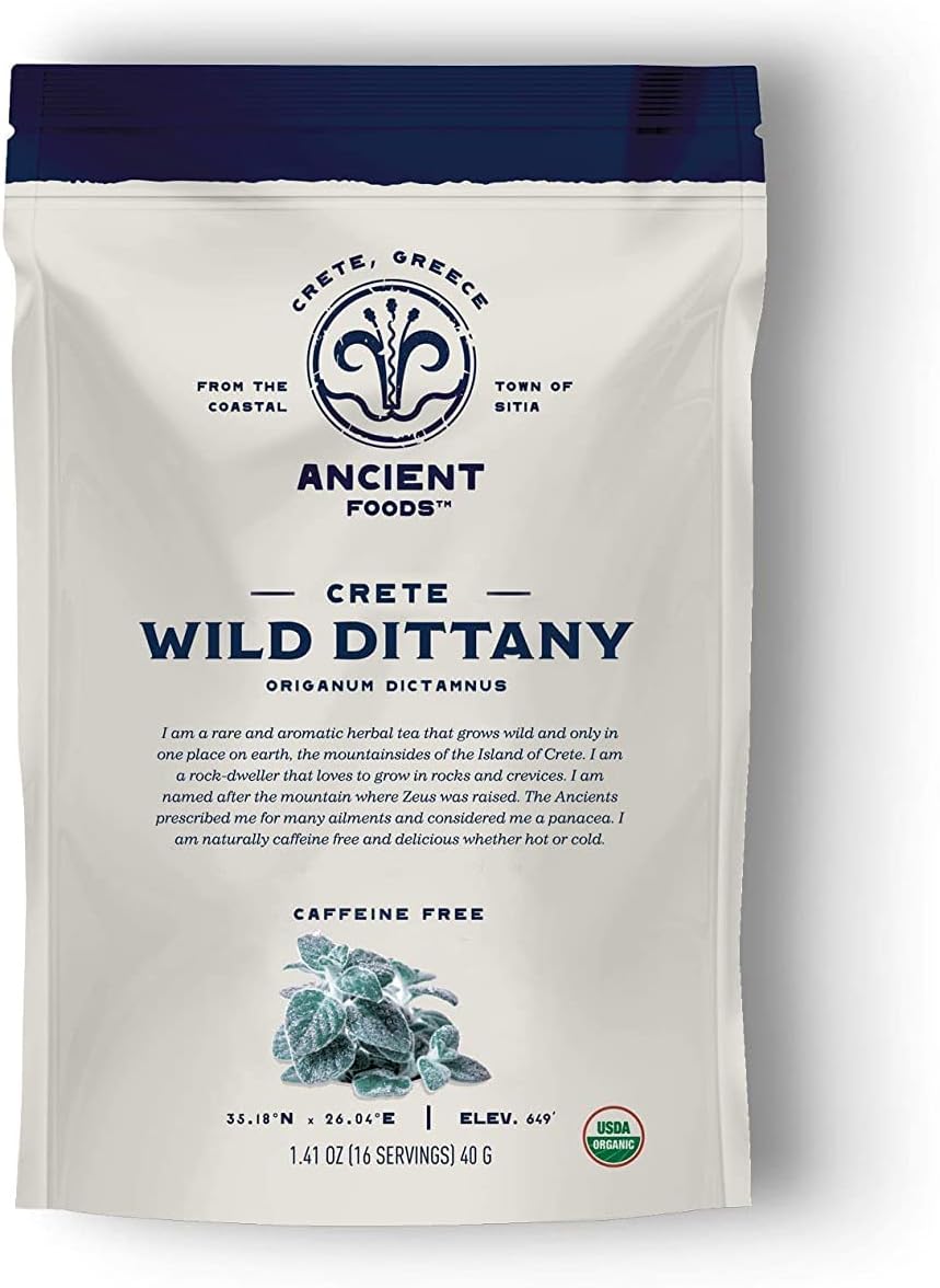 Ancient Foods Organic Wild Dittany Tea – Loose Leaf Dittany Greek Mountain Tea, Organic and Caffeine Free (40g)