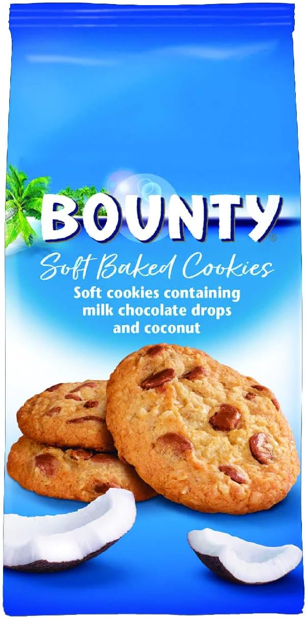 Bounty-Soft Baked Cookies, Soft cookies containing milk chocolate drops and coconut, UK Product. (180g).