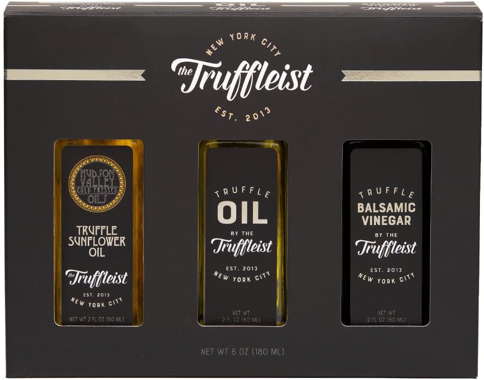 The Truffleist Oil Sampler Set – Mini Truffle Infused Oil, Balsamic Vinegar & Sunflower Oil Variety Pack, 3 x 2 fl oz Bottles