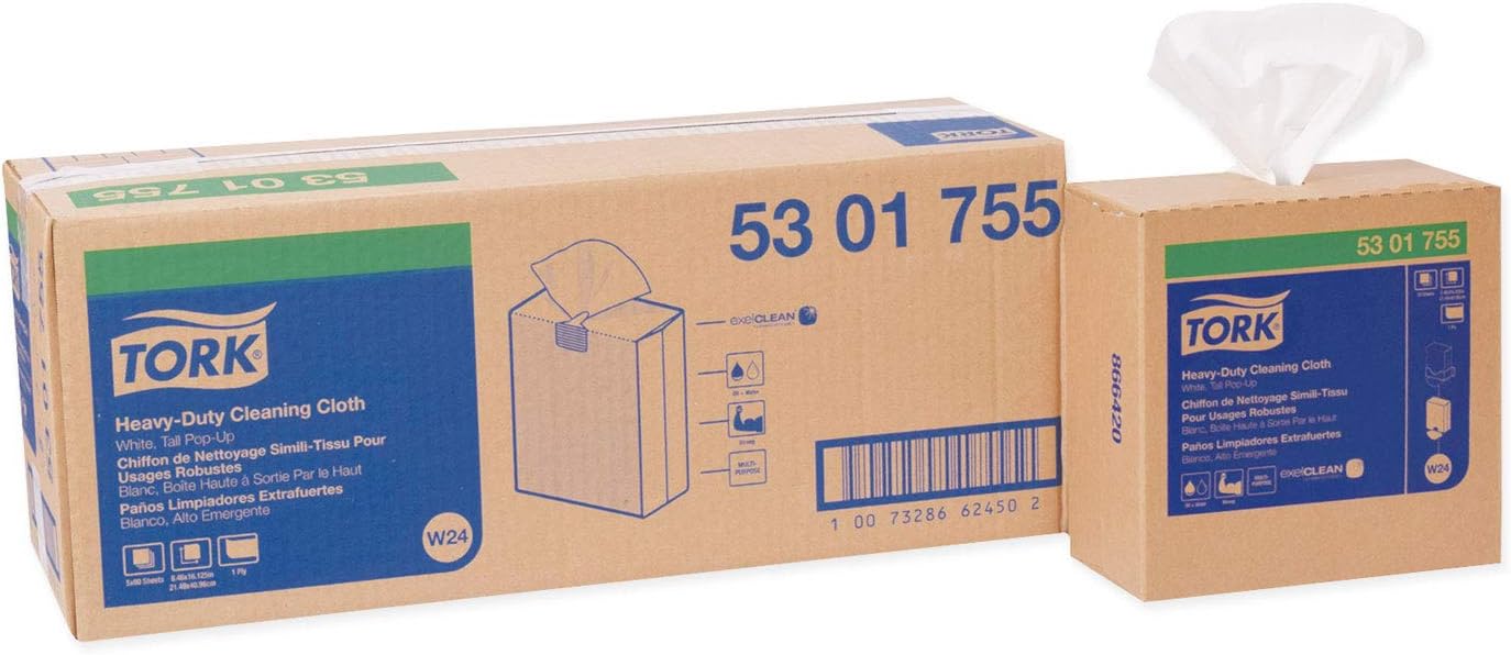 Tork Heavy Duty Cleaning Cloth White W24, Pop-Up Box, 5 x 80 Cloths, 5301755