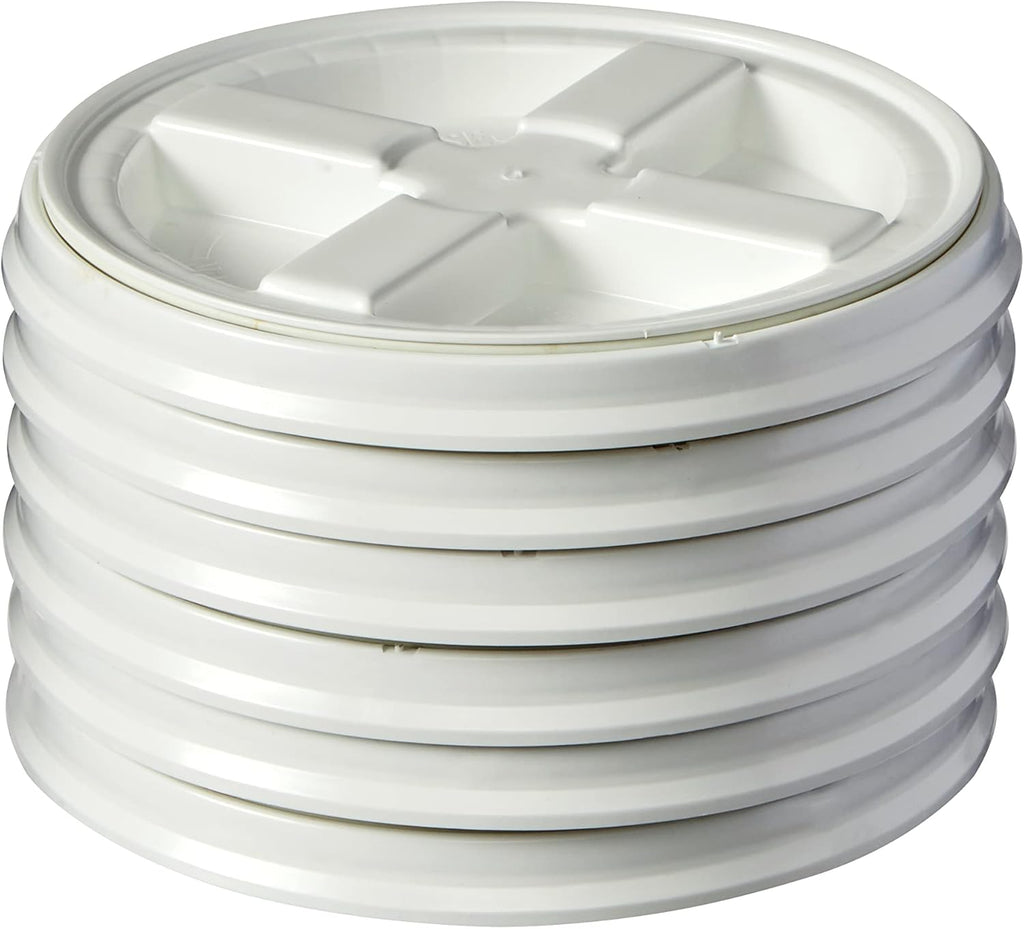 Gamma Seal Lids for 2 Gallon Buckets – Pack of 6 White Gamma Lids – Food Grade BPA Free Reusable, Made in USA