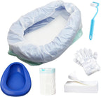 Bed Pan Set with 30 Disposable Liners, 30 Absorbent Pads, 80 Gloves and a Cleaning Brush – Durable Bed Pan for Women, Bed Pans for Elderly Men – Comfortable Bedpans for Home Use