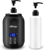 Massage Oil Warmer Bottle Professional Electric Lotion Digital Heater for SPA, Automatic Oil Warmer Heated Oil Lotion Cream for Salon, Barber Shops, Home, with Two Oil Bottle Dispenser (Black)