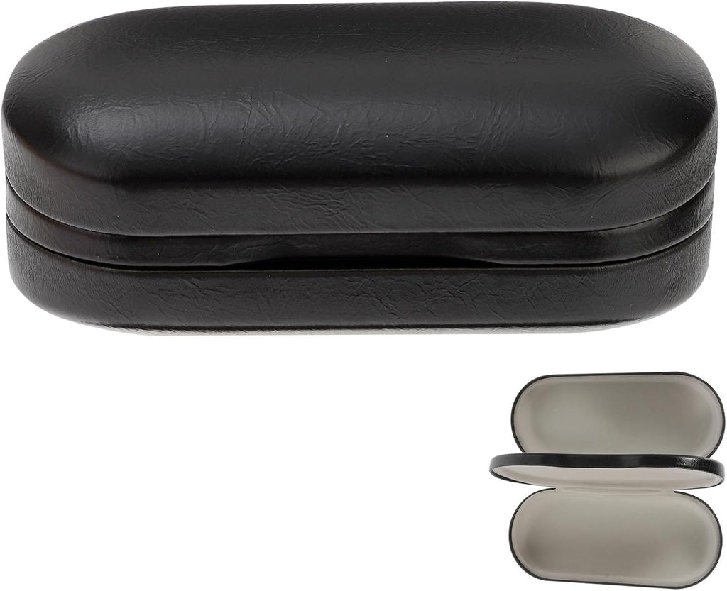 Eyeglass Case, Double Glasses Case Black Leather Eyeglass Box Cases Sunglasses Holder Box Portable Organizer for Men Women(Not Suitable for Oversized Glasses)