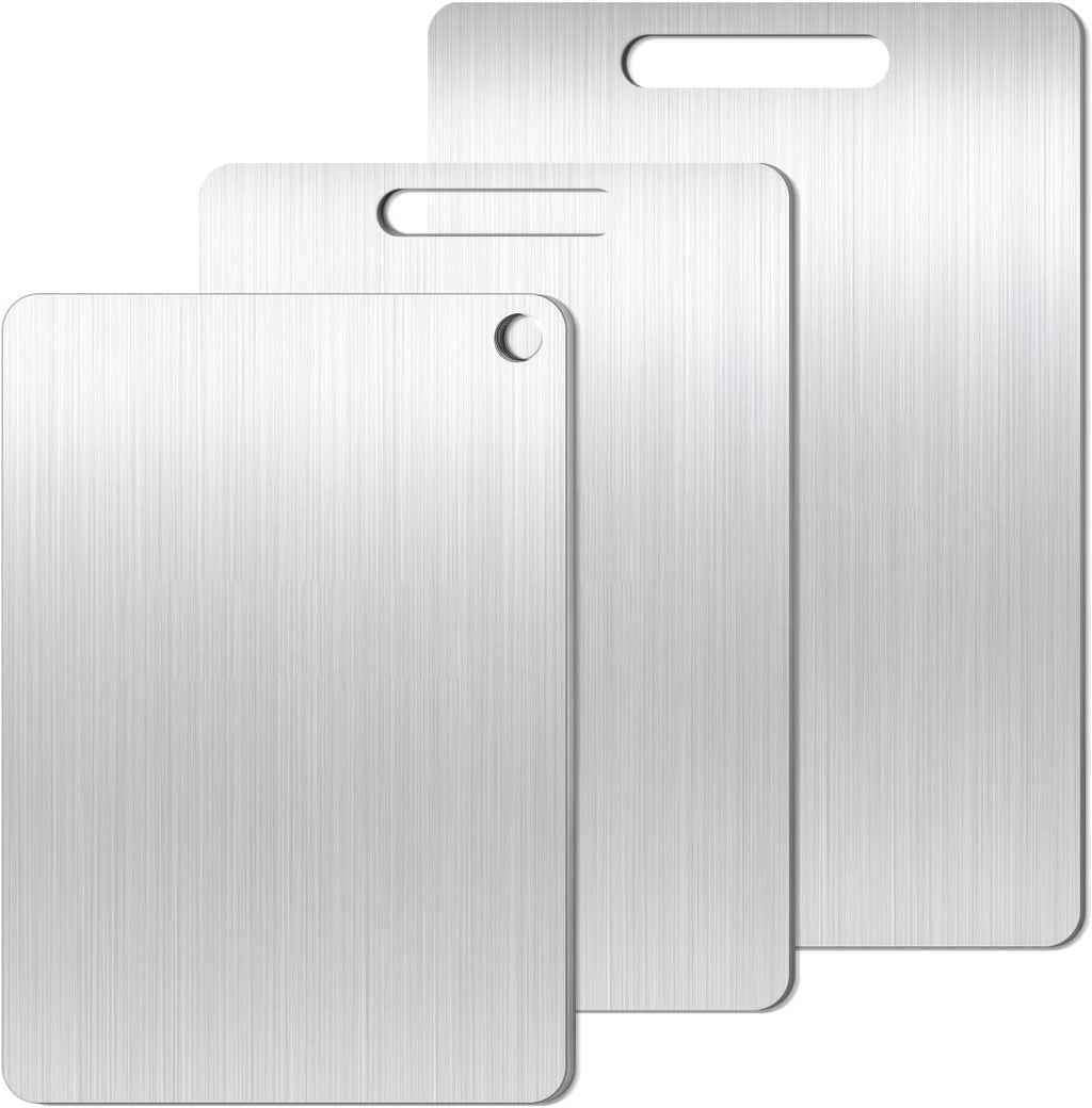 Titanium Cutting Board Set of 3, Titanium Cutting Boards for Kitchen, Food Grade Metal Double Sided Chopping Boards for Kitchen Counter Meat Vegetable Fruit Outdoor Camping(L.M.S)