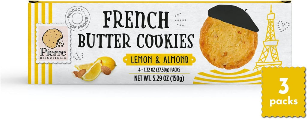 Pierre Biscuiterie French Butter Cookies with Lemon & Almond 5.29 Ounce Box (Pack of 3)