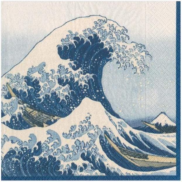 Caspari The Great Wave Paper Cocktail Napkins in Blue, 20 Per Package