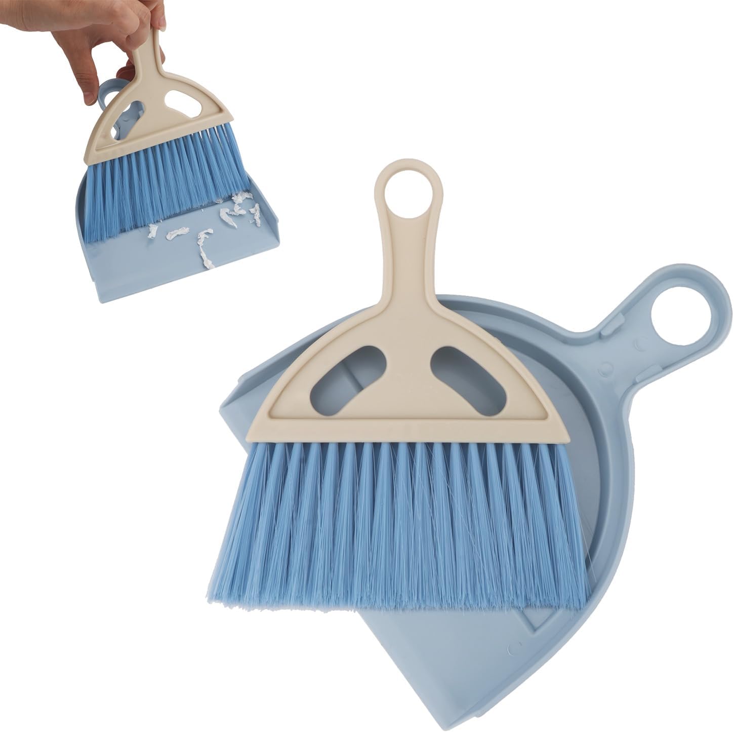 Mini Dustpan and Brush Set Portable Small Broom with Dust Pan Handheld Hangable Whisk Broom and Dust Pan for Home, Kitchen, Table, Office, Car 1 Pcs (Blue)