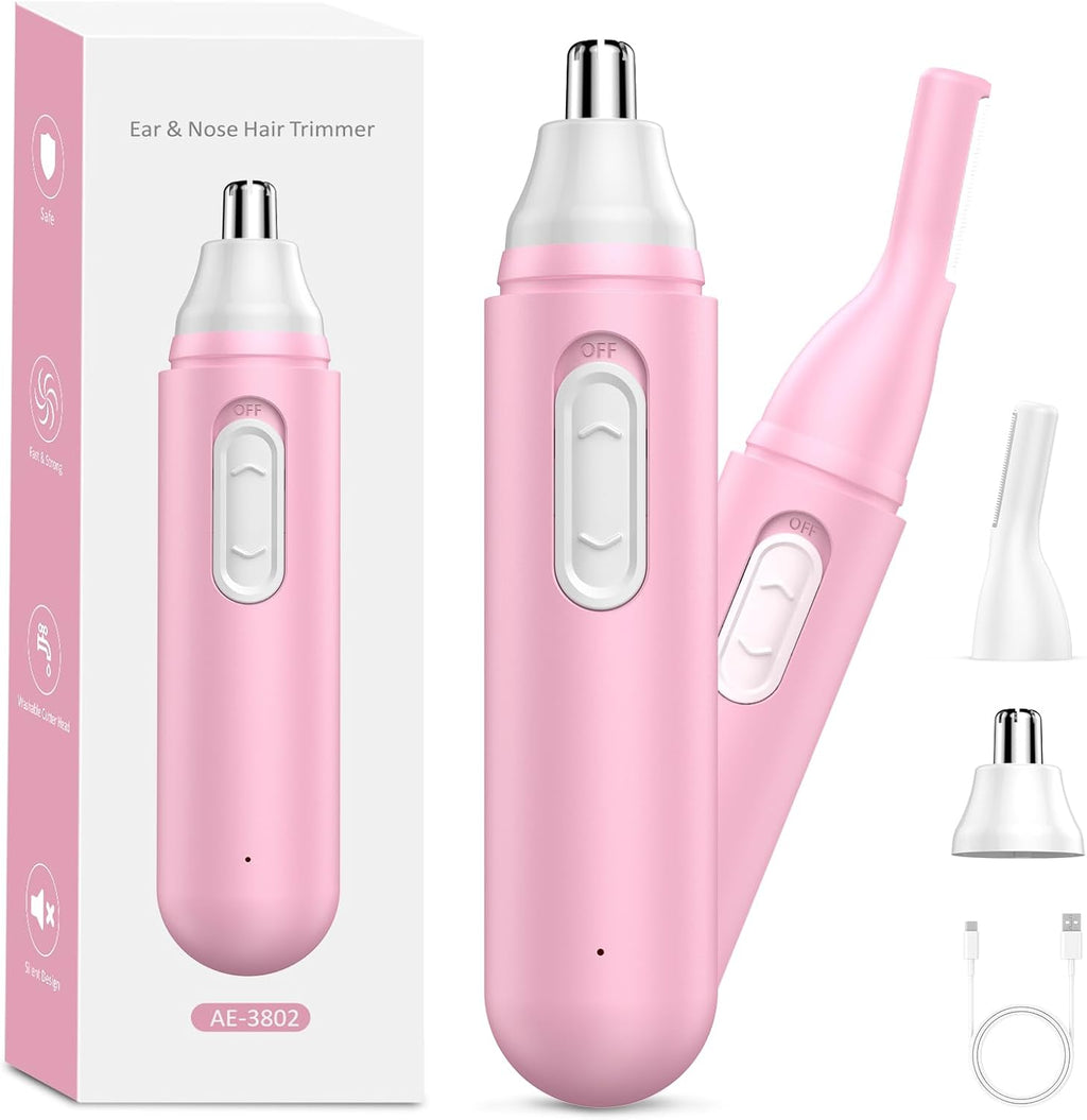 Nose Hair Trimmer for Women Rechargeable :2024 Upgrade 2 in 1 Nose Trimmer for Women, Painless Eyebrow & Facial Hair Trimmer- Dual-Edge Blades, IPX7 Waterproof, Portable for Easy Cleansing, Pink