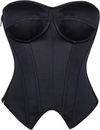 SHYMMUO Women Black Corset Top Elegant Strapless Bustier Tops Lace Up Sexy Office Lady Cosplay Costume Secretary Outfit