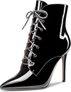 Castamere Women Stiletto High Heel Zipper Pointed Toe Ankle Boots Short Bootie Lace-up Dress Sexy Office 3.9 Inches Heels Boots