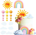 20PCS Rainbow Cake Toppers Sunshine One Cake Decorations with Rainbow Acrylic Sun Clouds Orange Yellow Pink Balls for Sunshine One Themed Party Party