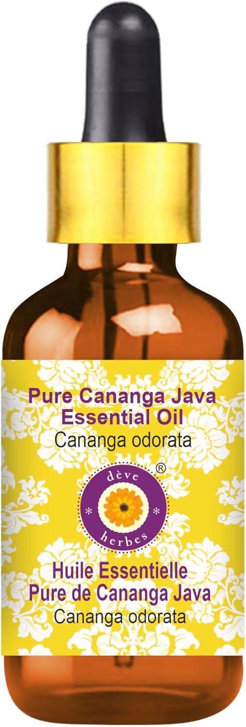 Deve Herbes Pure Cananga Java Essential Oil (Cananga odorata) with Glass Dropper Steam Distilled 100ml (3.38 oz)