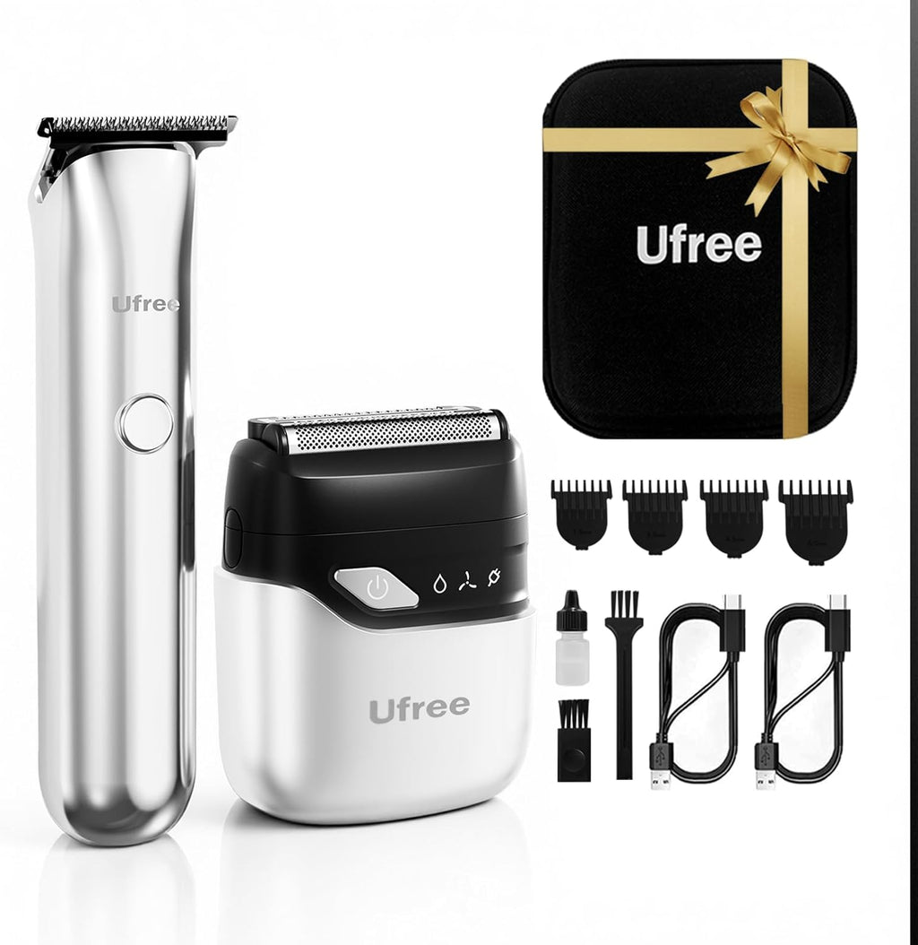 Ufree Beard Trimmer and Foil Shaver Kit, Electric Razors for Men, Precision T Blade Hair Trimmer, Waterproof Travel Shaver, Cordless Clippers Set for Mustache Facial Hair Cutting, Men Grooming Gifts