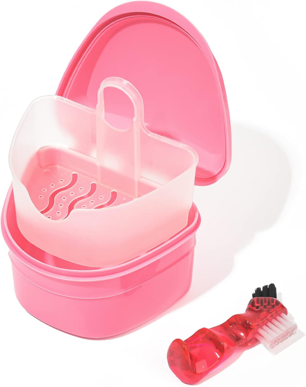 Y-Kelin Denture Bath Box And Denture Brush Denture&Retainer Set Cleaner (pink)