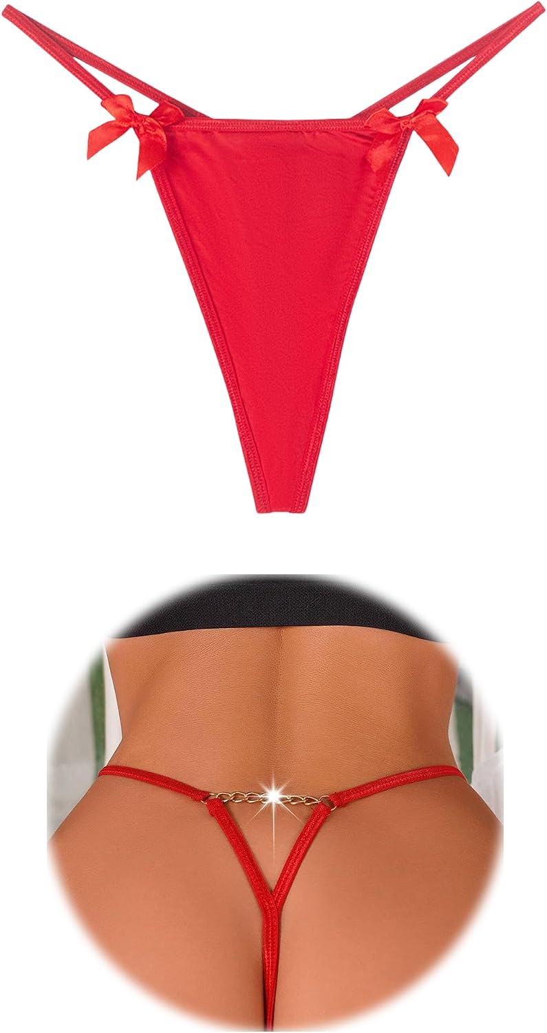 Women Thongs G-String Sexy Satin Panties Chain T-back Tanga V-Waist Briefs Low Rise Seamless Underwear