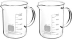 QWORK Beaker with Handle, 500ml Measuring Cup, Borosilicate Glass,Beaker Mug with Pouring Spout, 2 Pack