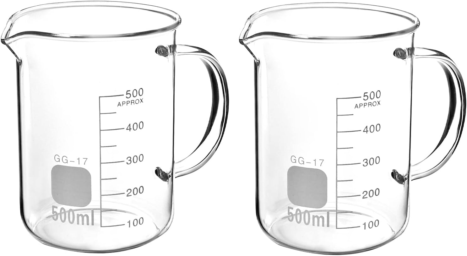QWORK Beaker with Handle, 500ml Measuring Cup, Borosilicate Glass,Beaker Mug with Pouring Spout, 2 Pack