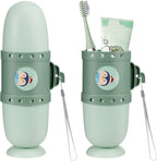 Pwsap Toothbrush Travel Case, Removable and Portable 3 in 1 Toothbrush Holder Cup, Use for Travel, Hiking,Camping, School, Bathroom, Cute and Playful Submarine Styling for Kids and Teens (Green