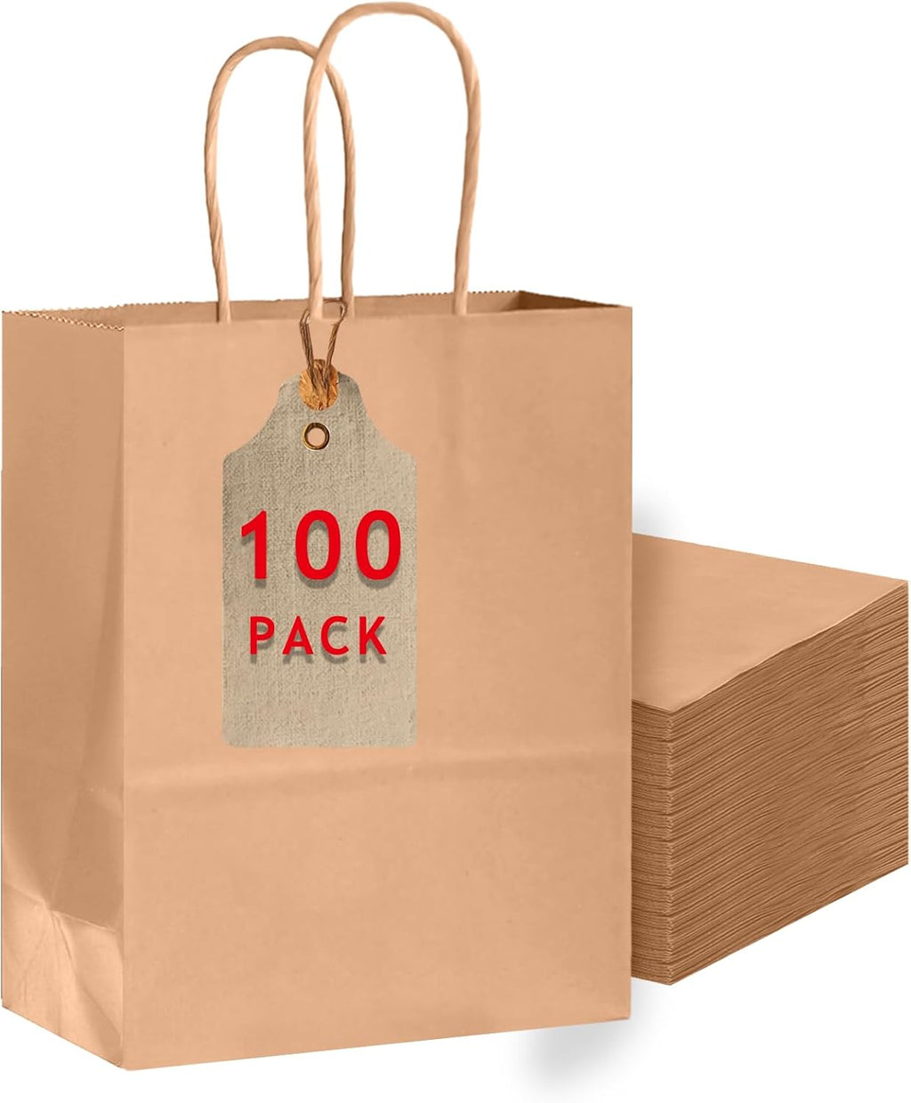 Bakepacker 100-Pack Large Size Gift Paper Bags with Handles Bulk 13"x10.3"x4.6" Brown Party Kraft Shopping Bags