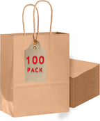 Bakepacker 100-Pack Large Size Gift Paper Bags with Handles Bulk 13"x10.3"x4.6" Brown Party Kraft Shopping Bags
