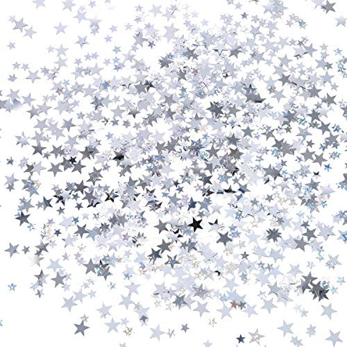 TecUnite Silver Metallic Star Confetti for Tables Silver and Glitter Star Table Confetti for Wedding Birthday Party Decoration, 60 Grams/ 2.1 Ounce