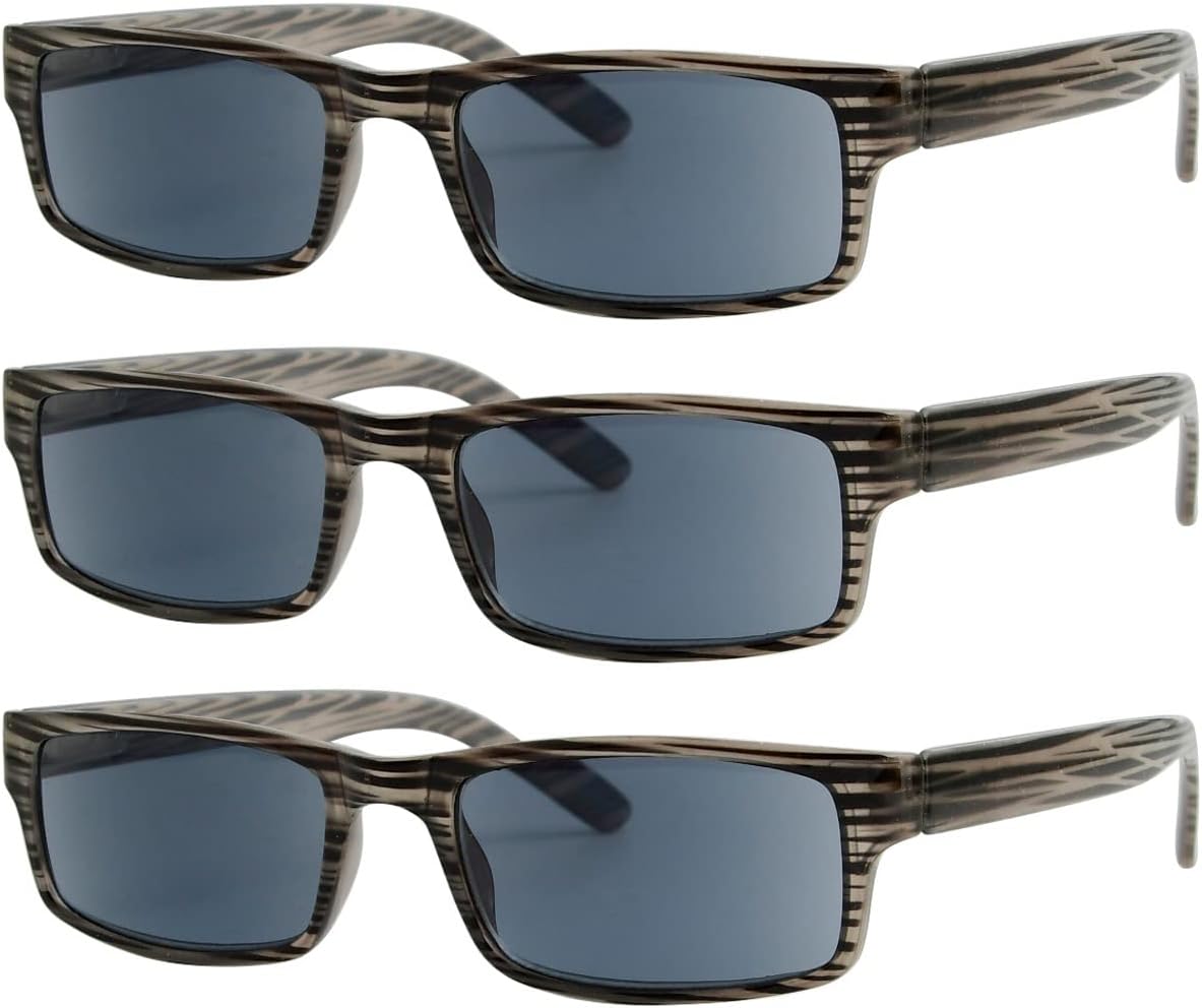 Eyekepper Spring Hinge Striped Reading Glasses (3 Pairs) Men Sunshine Readers Grey Lens +1.5
