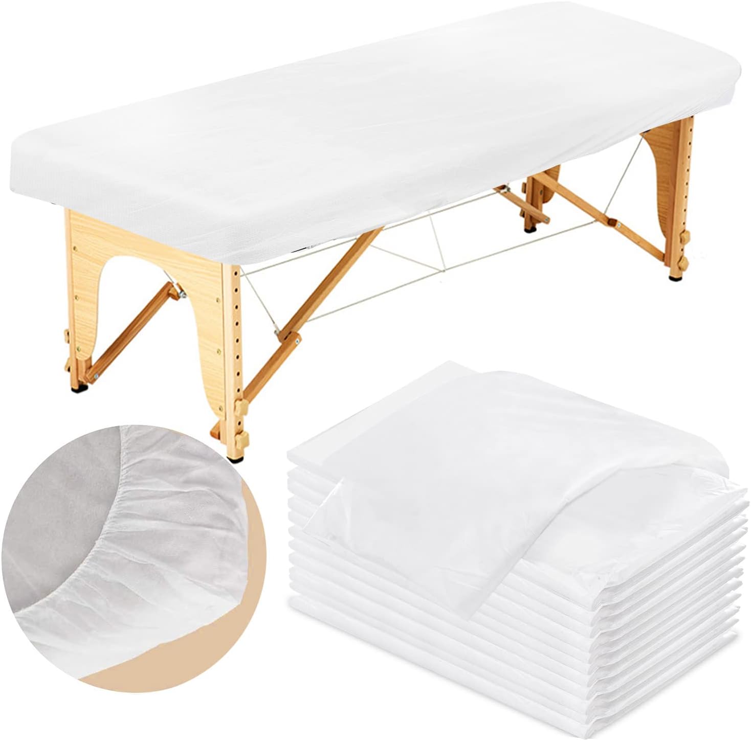 25PCS 84x35in Disposable Fitted Massage Table Sheets with Elastic, Breathable Disposable Massage Table Cover, Non Woven Fabric Spa Bed Covers, Single Use for Beauty Salon Wax Tattoo Facial Lash Bed