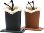 Plush Lined Eyeglass Holder, PU Leather Eyeglass Case, Anti-Scratch Glasses Storage Organizer for Desk Office Nightstand,2 Packs(Black,Brown)