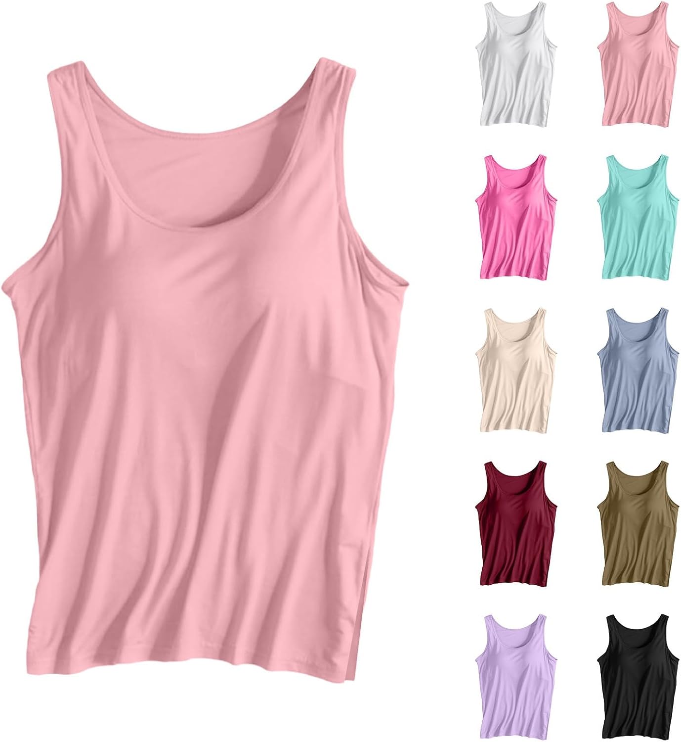 Built in Bra Cute Tank Tops for Women With Padded Tees Ladies Summer Sleeveless Gym Workout Yoga Camisole Top