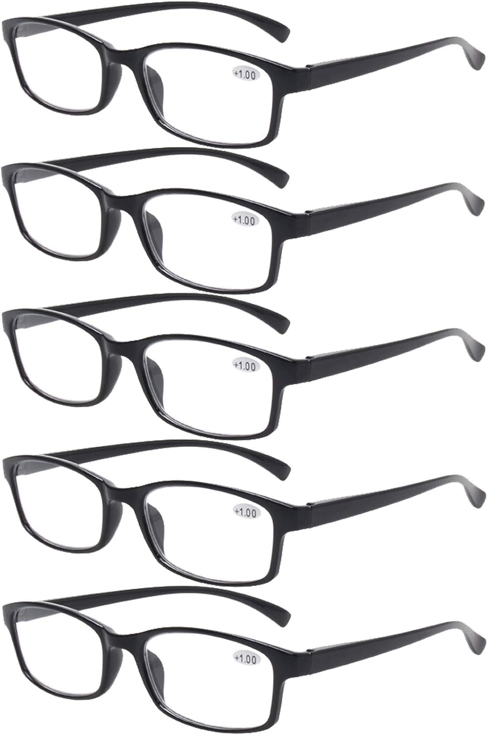 Reading Glasses 5 Pairs Quality Readers Spring Hinge Vintage Glasses for Reading for Men and Women (5 Pack Black, 1.5)