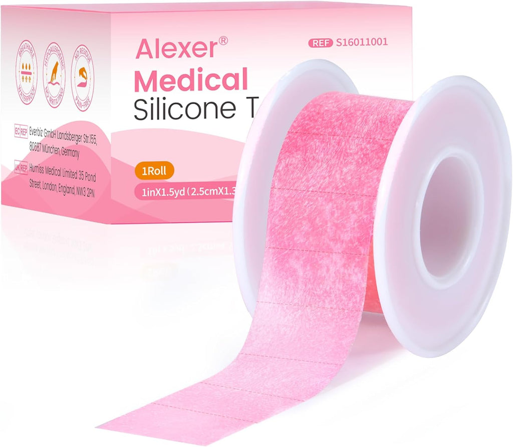 Silicone Medical Tape -1 in × 1.5 yds (1 Roll) Waterproof Tape for Sensitive Skin Wound Care, Latex-Free, Painless Removal, Reusable for Gauze Pads and First Aid