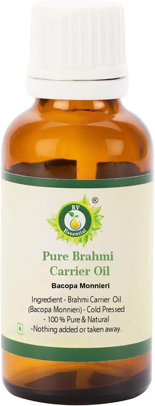 R V Essential Brahmi Oil | Bacopa Monnieri | 100% Pure Natural | Cold Pressed | Brahmi Hair Oil, for Hair, Scalp, Strengthens Repairs Damaged Hair, Skin Care, Body | Rare Herb Series | 5ml | 0.169oz