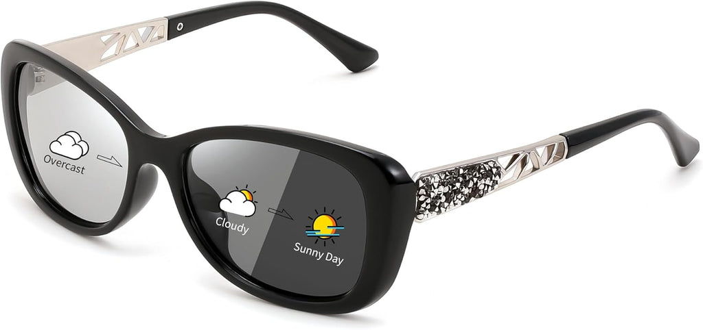 FEISEDY Polarized Women Sunglasses Retro Shades Photochromic Lens Sparkling Crystal Sunglasses UV400 Protection B0144