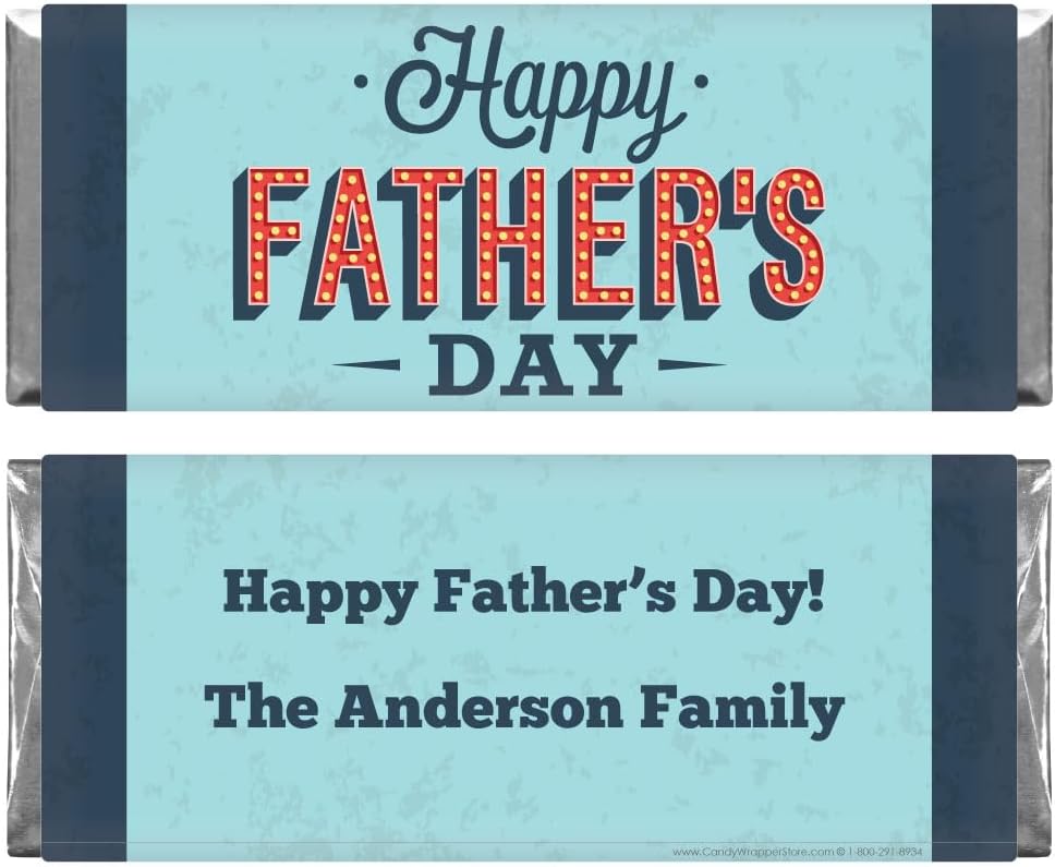 Happy Father's Day Marquee Personalized Candy Bar Wrapper - Set of 36