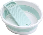 Large Washboard Basin for Hand Washing Clothes,Collapsible Basin for Hand Washing Clothes,Portable Laundry Basin,Wash tub Laundry with Scrubber (Light Green)