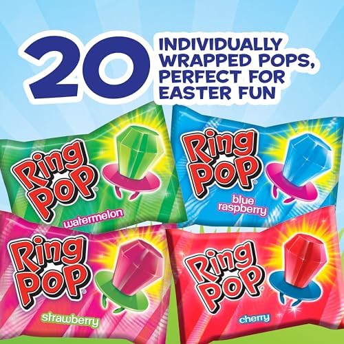 Ring Pop Candy, Easter Lollipops, 20 Ct Party Favors in Assorted Fruity Flavors - Full Size, Fun Hard Candy For Birthday Parties, Party Favors, Easter Basket Stuffers, Egg Fillers, Gifts for Kids
