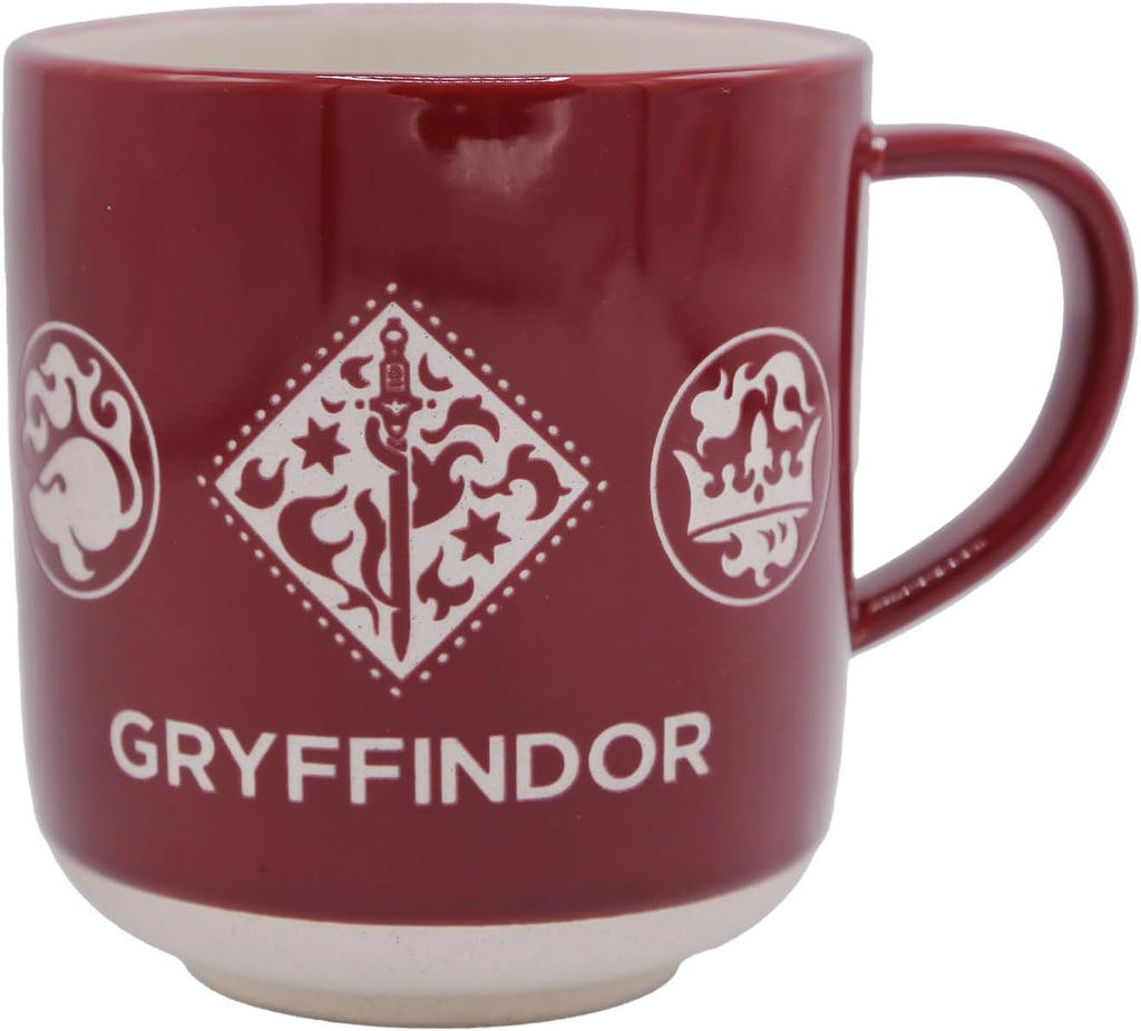 Harry Potter Gryffindor Stoneware Mug - 16 FL OZ Burgundy Coffee Cup with House Crest, Sword & Lion Design - Courage, Bravery, Determination - Hogwarts Merchandise