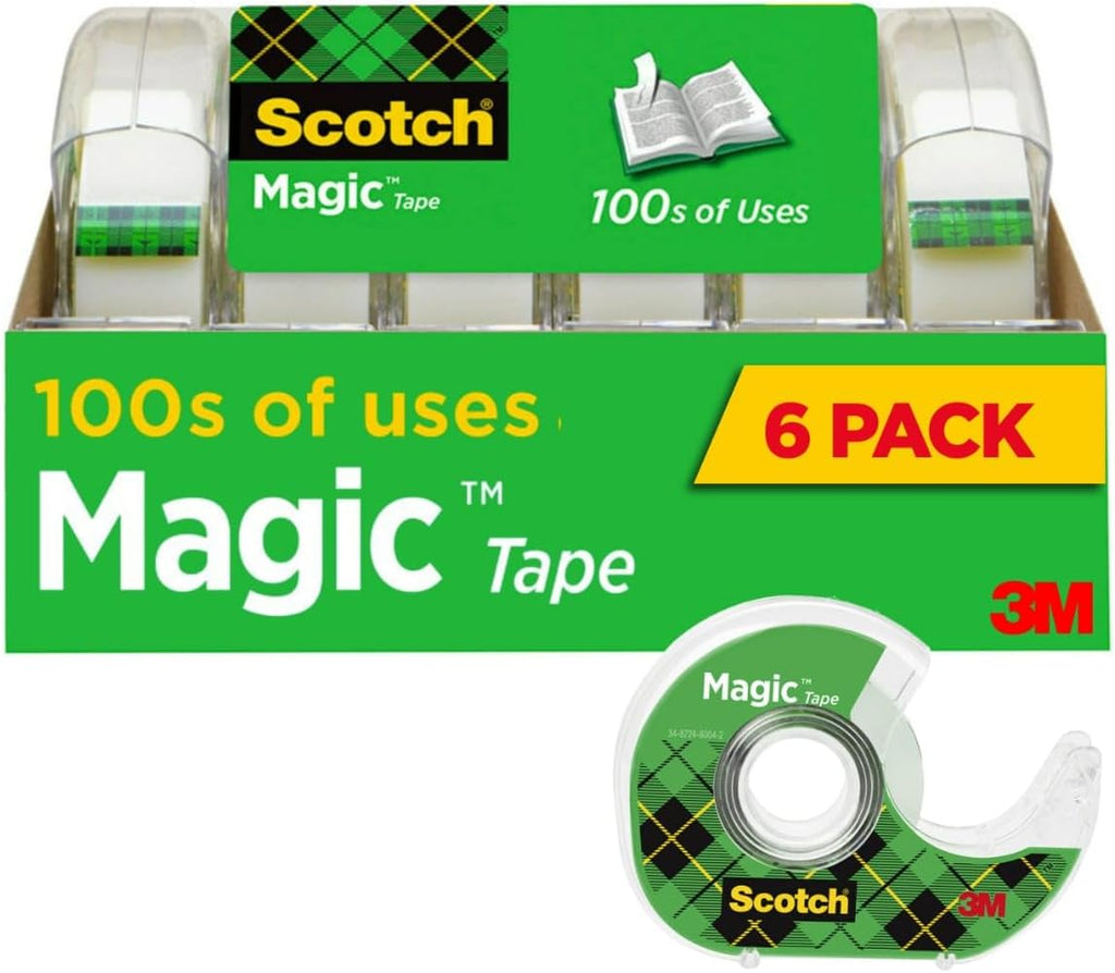 Scotch Magic Tape, Invisible, Home Office Supplies and Back to School Supplies for College and Classrooms, 6 Tape Rolls with Dispensers