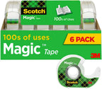 Scotch Magic Tape, Invisible, Home Office Supplies and Back to School Supplies for College and Classrooms, 6 Tape Rolls with Dispensers